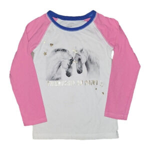 ARIZONA JEAN CO White and Pink Long Sleeve Tee with Unicorns